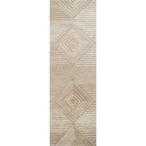 Alora Decor Makalu 2'6" x 8' Geometric/Solid Tan/Natural Hand-Tufted Area Rug