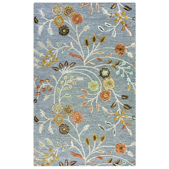Alora Decor  Milan Floral Hand-tufted Wool Blend Rug Blue 9' x 12' Wool,Viscose 0.51 - 0.75 inch Stain Resistant,Handmade 9' x 12' Indoor Living