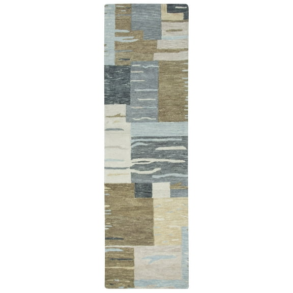 Alora Decor Napoli 2'6" x 8' Block Neutral/Ivory Hand-Tufted Area Rug