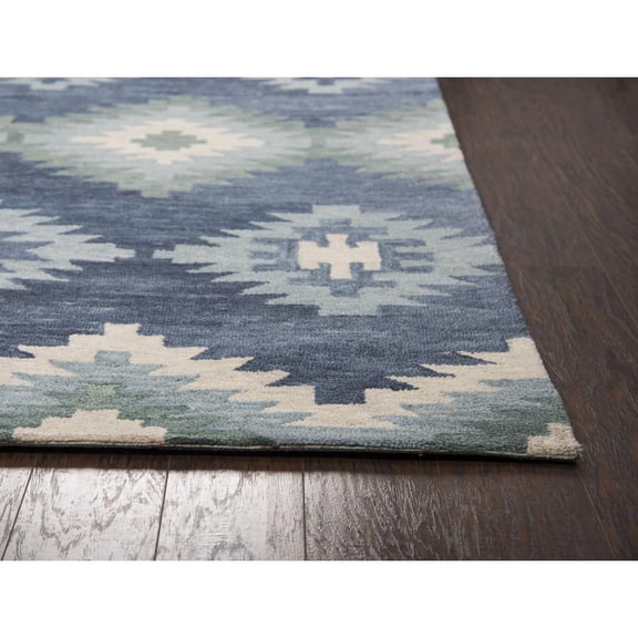 Alora Decor Napoli 2'6" x 8' Southwestern Motifs Blue/Ivory Hand-Tufted Area Rug