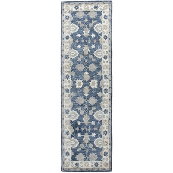 Alora Decor Napoli 2'6" x 8' Traditional Motifs Blue/Ivory Hand-Tufted Area Rug