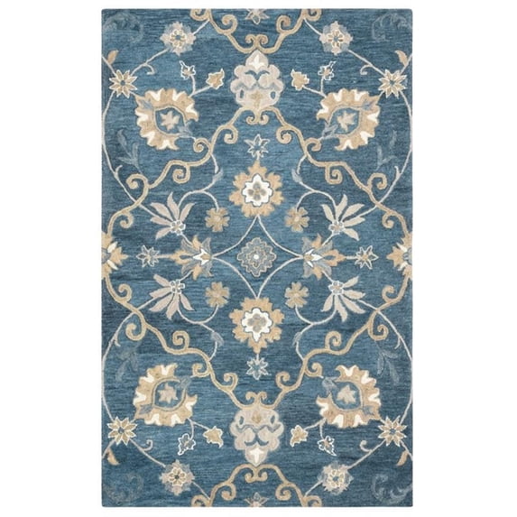 Alora Decor Napoli 6'6" x 9'6" Motifs Blue/Ivory Hand-Tufted Area Rug