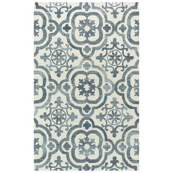 Alora Decor Neo 7'6"x9'6" Scroll Ivory/Blue Hand-Tufted Area Rug