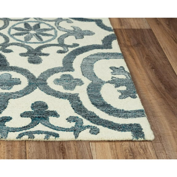 Alora Decor Neo 7'6"x9'6" Scroll Ivory/Blue Hand-Tufted Area Rug