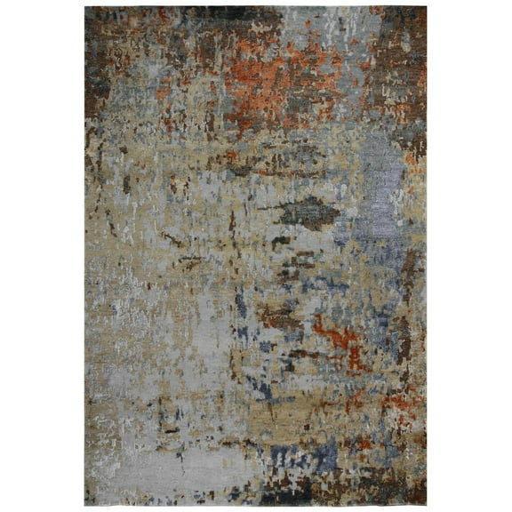 Alora Decor Noble 10' x 14' Abstract Blue/Blue/Brown/Orange Hand Knot Area Rug