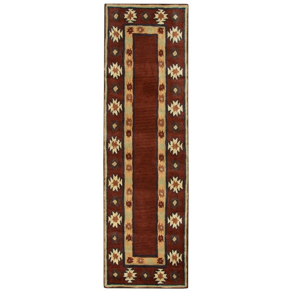 Alora Decor Ryder 2'6" x 10' Tribal Burgundy/Tan/Rust/Navy/Sage Hand-Tufted Rug