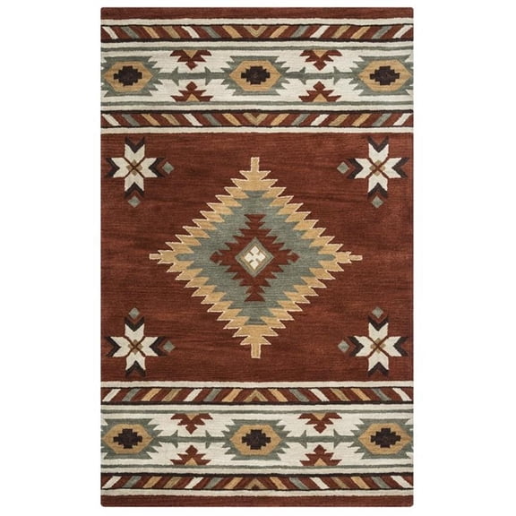Alora Decor Ryder 5' x 8' Tribal Rust/Khaki/Navy/Sage Hand-Tufted Area Rug