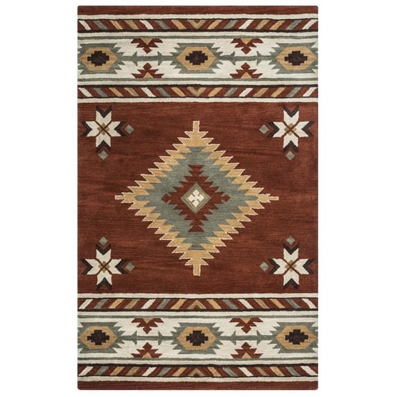 Alora Decor Ryder 5' x 8' Tribal Rust/Khaki/Navy/Sage Hand-Tufted Area Rug