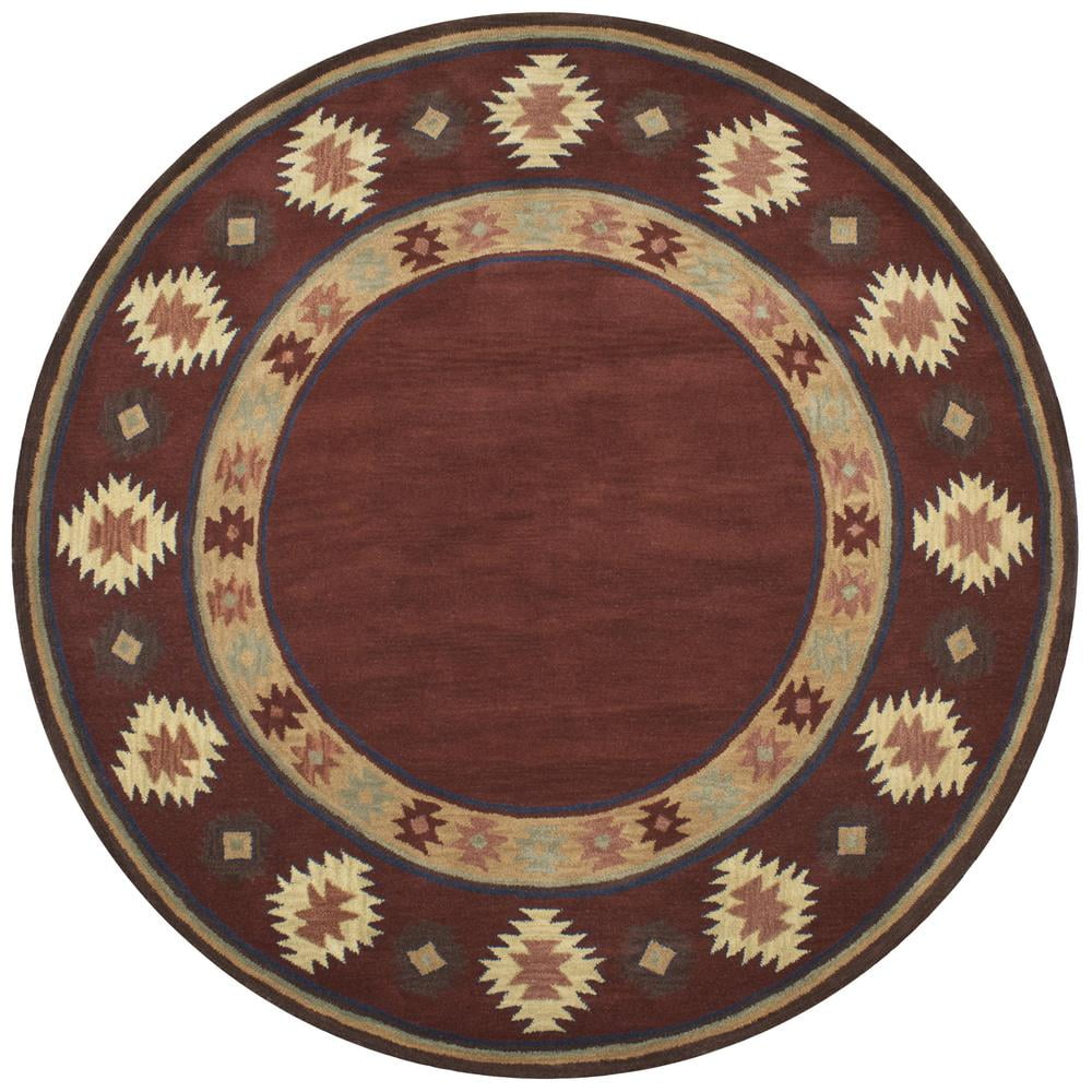 Ryder 8' Round Burgundy Wool Tribal Area Rug