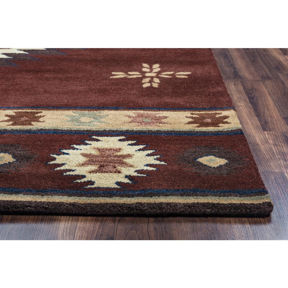 Ryder 8' Round Burgundy and Tan Wool Hand-Tufted Area Rug