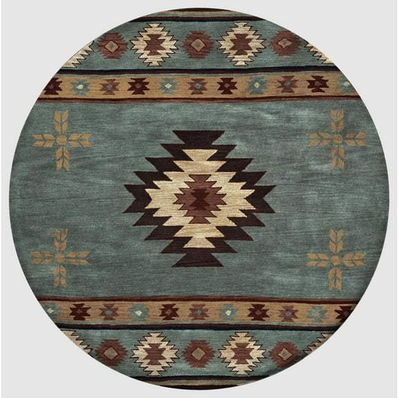 Alora Decor Ryder 8' Round Tribal Gray Blue/Rust/Burgundy/Tan/Khaki Area Rug