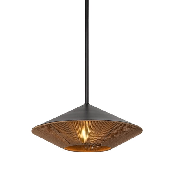 Alora Lighting PD633215MBBR Daphne 15" Wide Pendant - Matte Black / Brown Cotton Rope