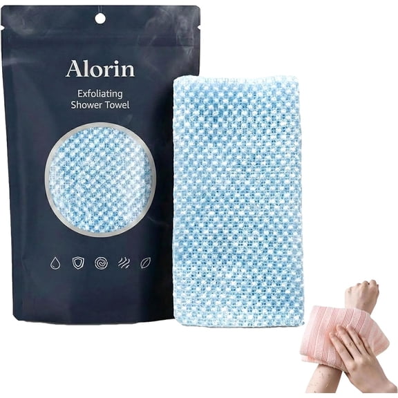 Alorin's Exfoliating Antibacterial Shower Towel, 2026 New Durable Premium Scrub Wash Cloth, 2-in-1 Alorin Shower Towel, Gentle & Eco-Friendly Body Scrubber for All Skin Types (Blue)