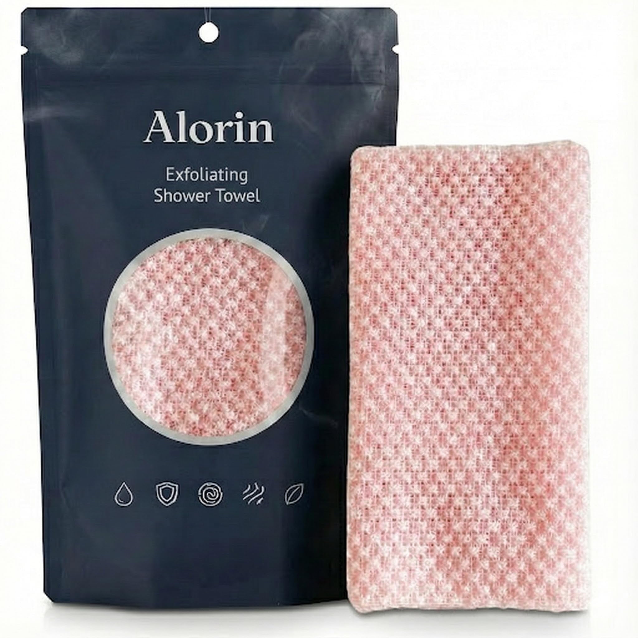 Alorin's Exfoliating Shower Towel, Exfoliating Skin Bath Towel, Premium Scrub Wash Cloth for Body Face, Exfoliating Washcloth for Men and Woman (Blush Pink-1PC)