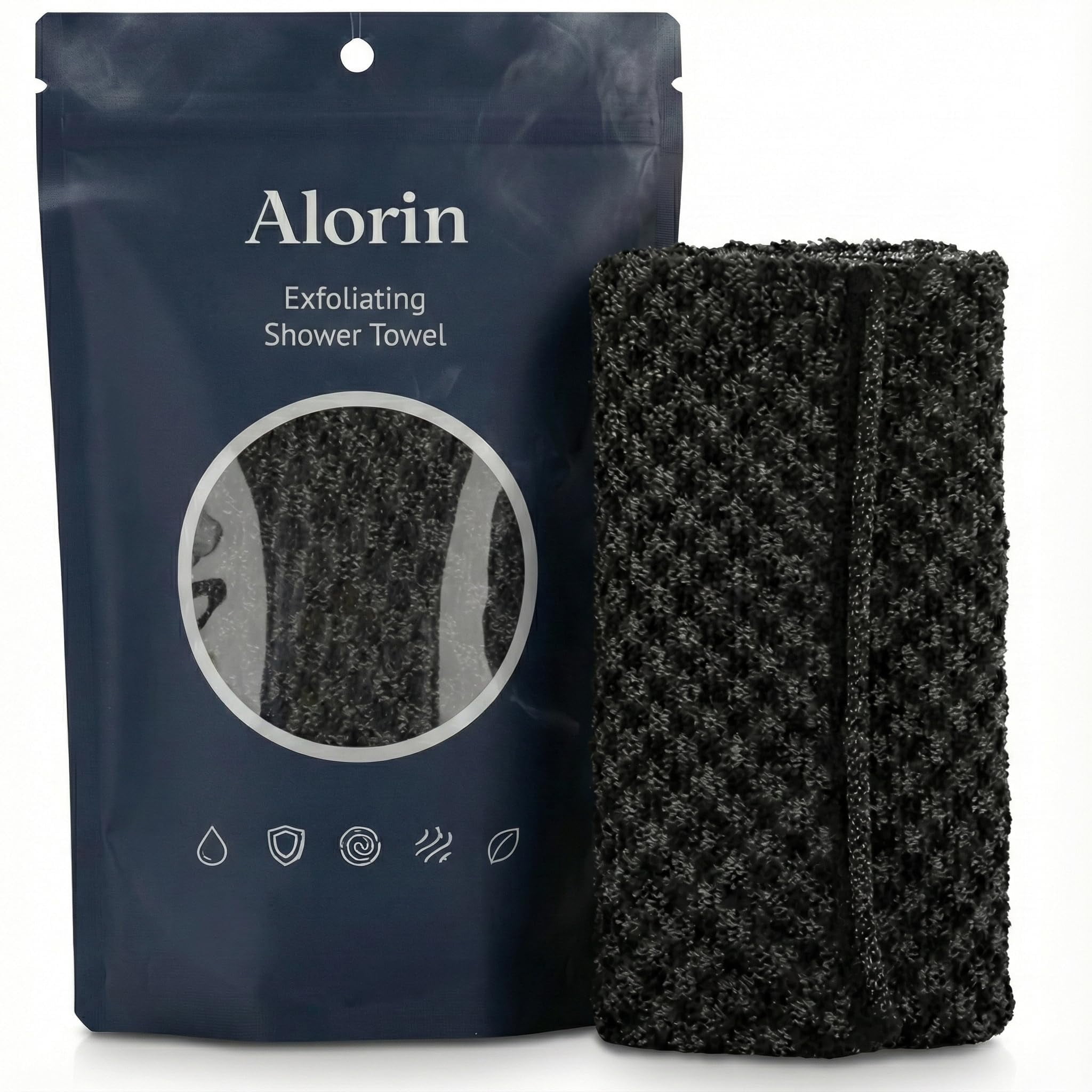 Alorin's Exfoliating Shower Towel, Exfoliating Skin Bath Towel, Premium Scrub Wash Cloth for Body Face, Exfoliating Washcloth for Men and Woman (Jet Black-1PC)