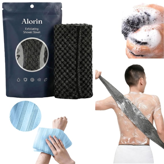 Alorin's Exfoliating Shower Towel – Spa-Quality Korean Body Scrubber Towel , Extra-Long 40" Back Scrubber Towel for Glowing Skin, Dual-Sided Bath Washcloth for Men & Women