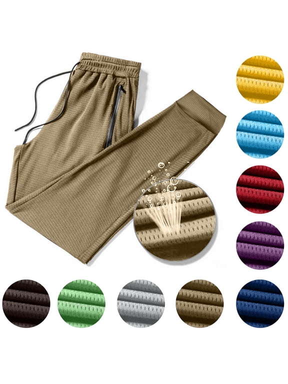 Big and Tall Cooling Sweatpants for Men Breathable Mesh Joggers Gym Exercise Workout Pants Casual Cinch Buttom Sports Pants with Zip Pockets