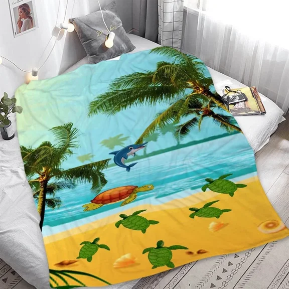 Alottagifts White Turtle Beach 50 X 60 Throw Blanket For Bed Couch Sofa New
