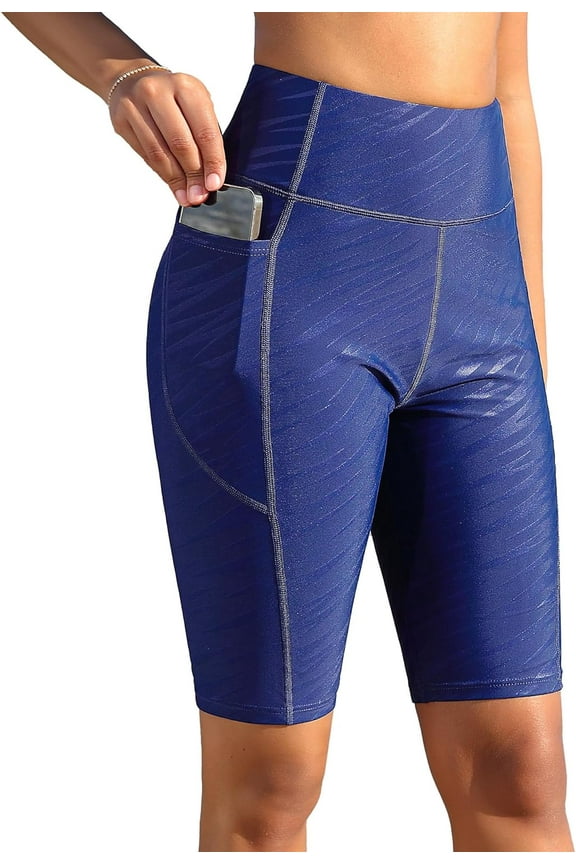 10" Womens High Waisted Swim Shorts UPF50+ Long Board Swimming Shorts with Pockets