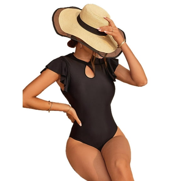 Alove Bath Suit Monkini Crew Neck Sexy Backless One Piece Swimwear for Women