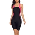 thumbnail image 1 of Alove Color Blocked Racerback Sport Swimwear For Women Boyleg Knee-Lenth One Piece Professional Swimsuit, 1 of 8