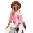thumbnail image 1 of Alove Color Contrast Patchwork Off Shoulder Long Sleeve Shirt Woman, 1 of 5