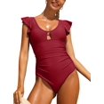 thumbnail image 1 of Alove Deep V Neck Flounce One Piece Swimsuit Ladies Solid Plunging Beachwear Bathing Suit, 1 of 5