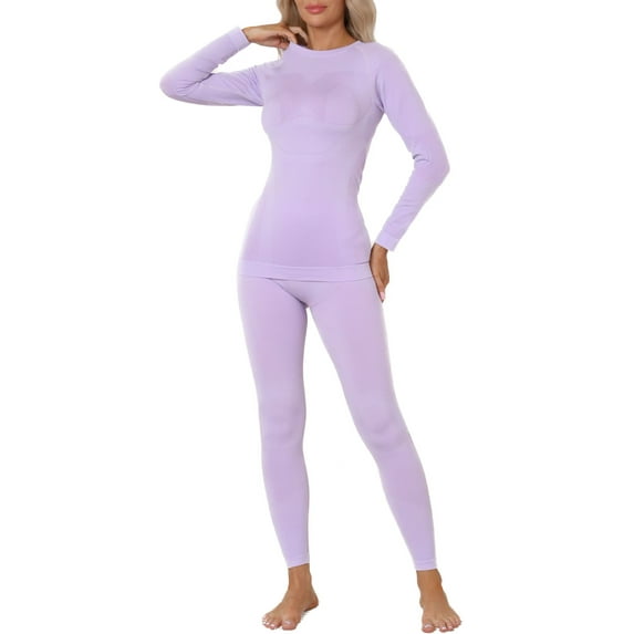 Alove Long Thermal Underwear Set for Women Top & Bottom Base Layer Set Crew Neck Cold Weather Warm Suit