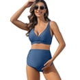 thumbnail image 1 of Alove Maternity Swimsuit Solid Color High Waisted Shoulder Straps Bikini Set Push Up Two Piece Swimwear Deep V Neck Pregnancy Bathing Suits, 1 of 8