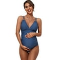 thumbnail image 1 of Alove Maternity V Neck One Piece Swimsuit Scallop Trim Pregnancy Bathing Suit Spaghetti Strap Ruched Swimwear Cutout Tie Back, 1 of 6