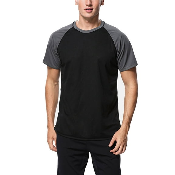 Alove Men's Color Contrast Shirt Sleeve Rash Guard Quick Dry Swim Shirt Tops UPF 50  Swimwear