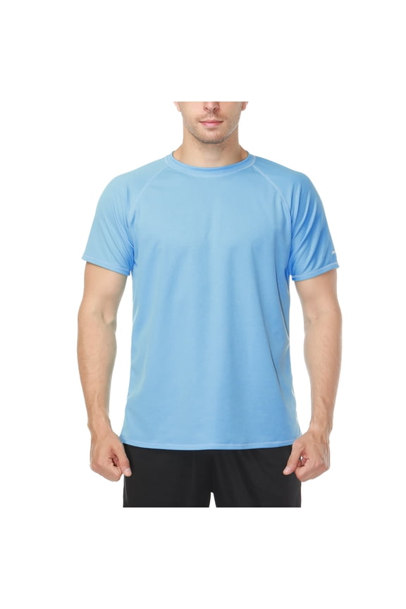Men's Color Contrast Shirt Sleeve Rash Guard Quick Dry Swim Shirt Tops UPF 50+ Swimwear
