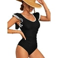 thumbnail image 1 of Alove One Piece Swimsuit Women V Neck Backless Ruched Tummy Control Monokini Swimwear, 1 of 7