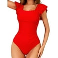 thumbnail image 1 of Alove Sexy V Neck Square Collar One Piece Swimwear for Women Double Flounces Double Straps Bath Suit Monkini, 1 of 7