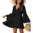 thumbnail image 1 of Alove Solid Color Swimsuit Women Coverup Bell Sleeve Beach Dress Deep V Neck Bathing Suit Cover Ups Loose Fit for Swimwear S-XL, 1 of 7