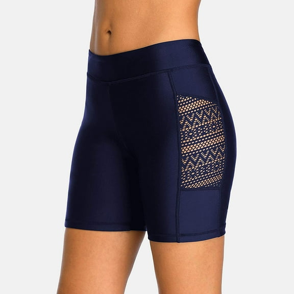 Alove Solid Stretch High Rise Swim Shorts For Women Side Hollow Out Boyleg Trunk