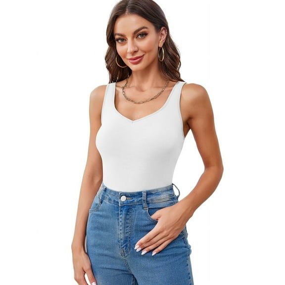 Alove Style Women Sexy V Neck Solid Camisole Tank Top with Built-in Padded Bra Adjustable Wide Strap Cotton Cami Shirts