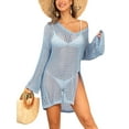 thumbnail image 1 of Alove Swimsuit Beach Coverups V Neck Cover Up Women Crochet Hollow Out Tops Side Split Swim Bikini Bathing Suit Loose Fit Beach Dress, 1 of 8