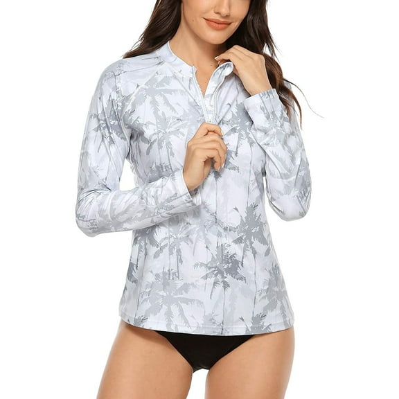 Alove UPF 50+ Sun Protection Rash Guard Long Sleeve Swimsuit Quick Dry Zipper Swim Shirts