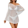 thumbnail image 1 of Alove Women Crochet V Neck Scalloped Bikini Swimwear Hollow Out Swimsuit Cover up Long Bell Sleeve Beach Cover-ups Backless Bathing Suit Cover Ups, 1 of 8