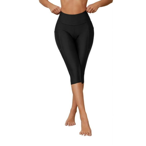 Alove Women High Waisted 7" Swim Pants Swim Capris Swim Shorts Swimming Leggings with Two Pockets