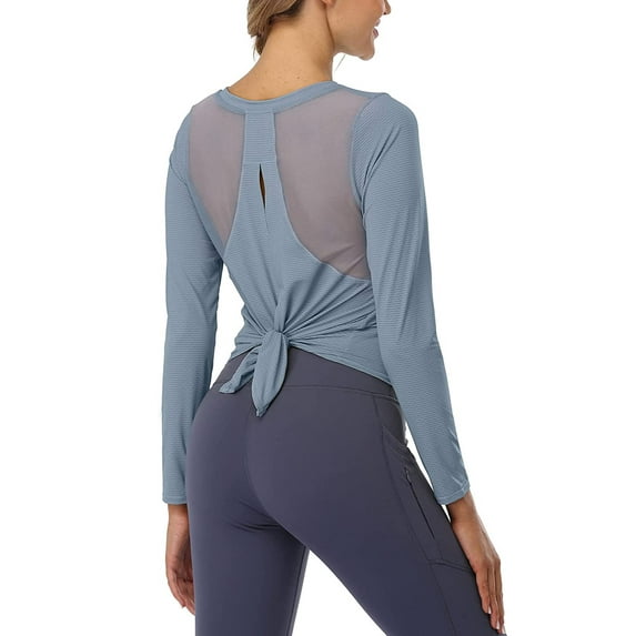 Alove Women Long Sleeve Athletic Shirts Mesh Yoga Elastic UV Top