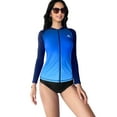 thumbnail image 1 of Alove Women Long Sleeve Zipper Gradient Rash Guard Plus Size Swimwear Crew Neck Swimsuit UPF 50+ S-3X, 1 of 6