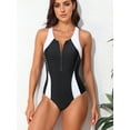 thumbnail image 1 of Alove Women One-piece Sporty Swimwear Colorblock Front Zipper Design Quick Dry Swimsuit Racerback Sewn-in Bra Bathing Suit, 1 of 7