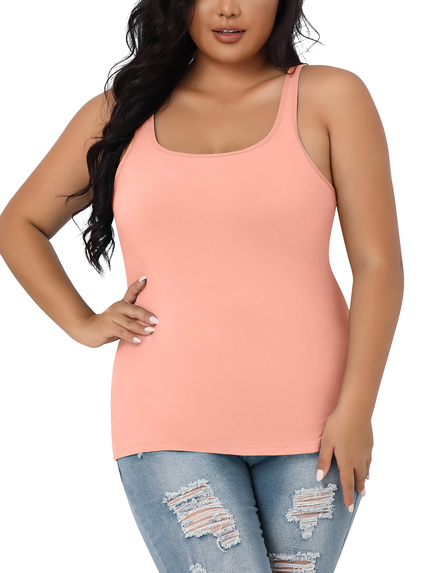 Alove Women Plus Size Cotton Tank Top with Shelf Bra Adjustable Wider