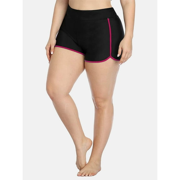 Alove Women Plus Size Swim Shorts High Waist Board Shorts Stretchy Color Contrast Swimsuit Bottoms