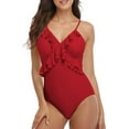 thumbnail image 1 of Alove Women Soild Monokini Ruffle Swimwear Sexy Bathing Suit One Piece, 1 of 6