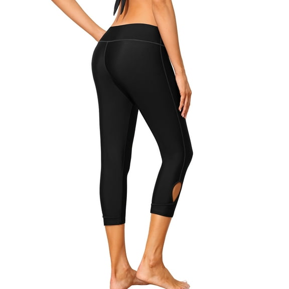 Alove Women Solid Swim Shorts UPF 50  High Waisted Cutout Swim Capris Leggings Swimming Tights Rash Guard Pants