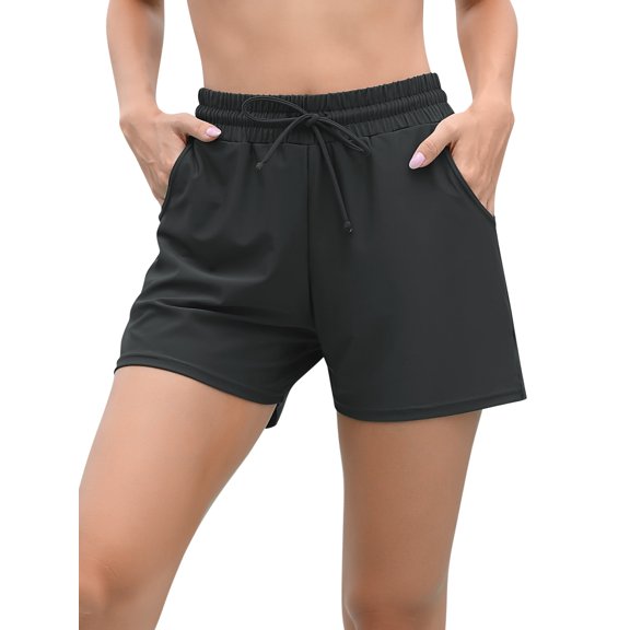 Alove Women Swimming Shorts Solid Color Tankini Bottom Strappy Swimwear Briefs Boy Shorts with Pockets