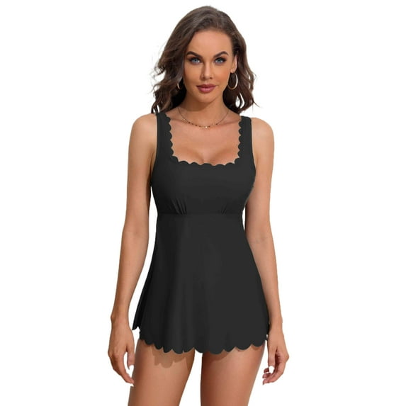 Alove Women Tankini Set Solid Color Swimwear Swim Sets Shoulder Straps Conservative Tankini Top with Swim Brief 2PCS